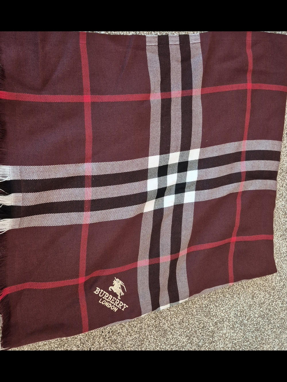 Burberry Burgundy Plaid Throw with Logo